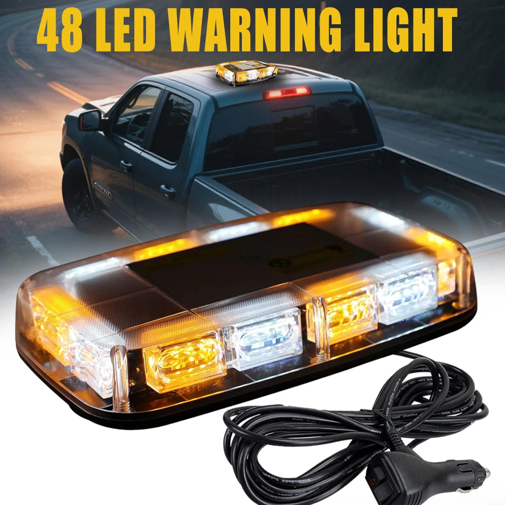 48 Magnetic Strobe Roof Safety Warning Flashing 12V 24V