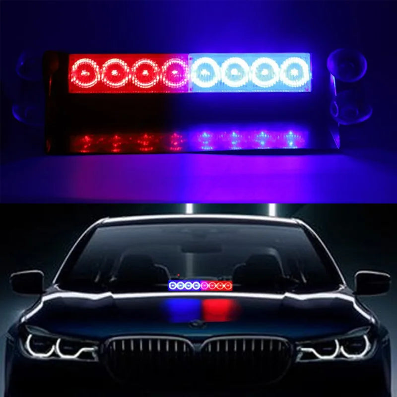 8LED Red Blue Strobe Warning Windshield Mount Emergency Flashing