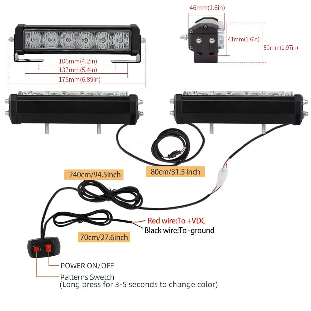 12LED Warning Strobe Strip Remote Control Daytime Running