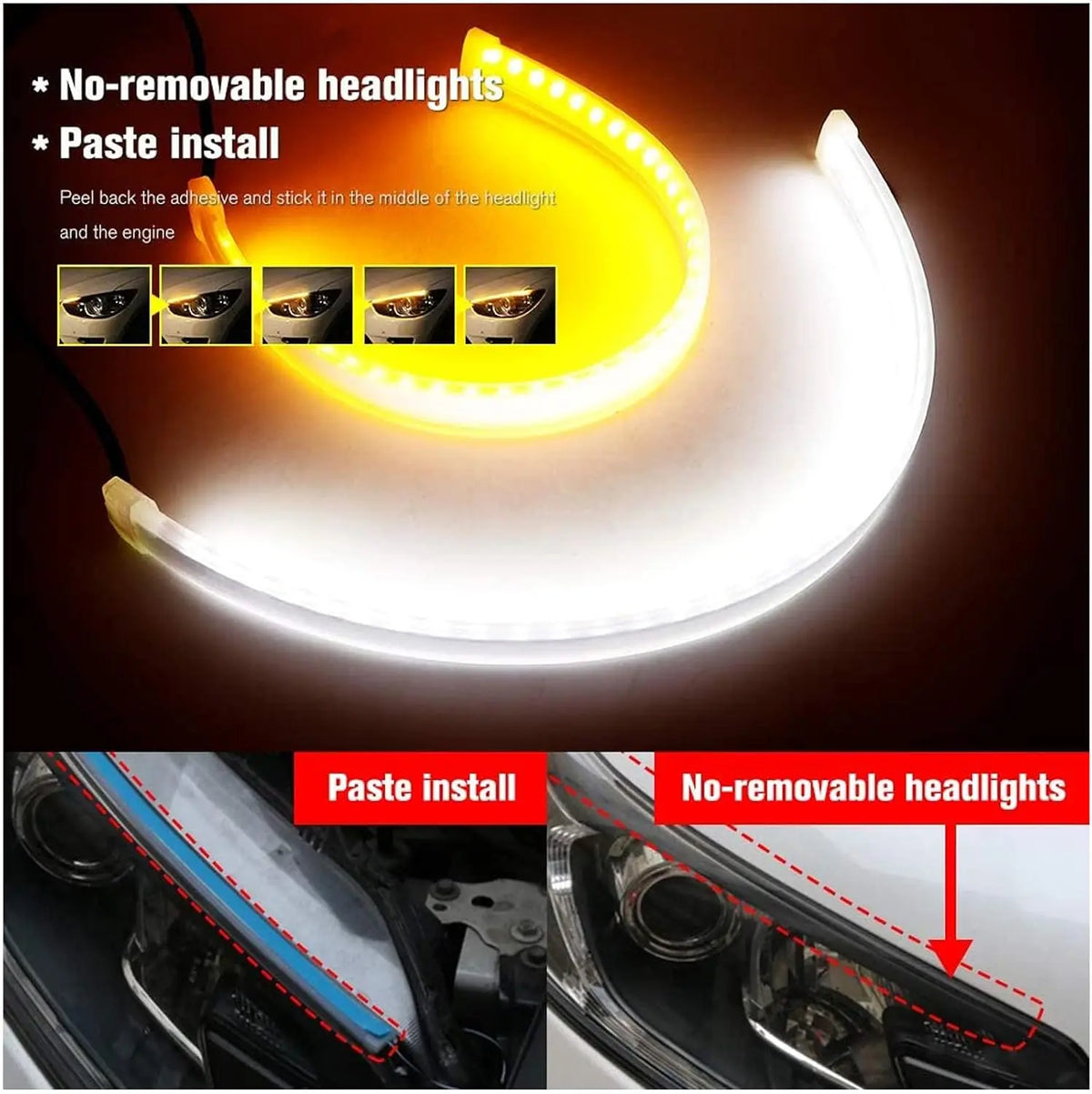 2PCS 12V Drl Daytime Running Flexible Waterproof Strip Headlights