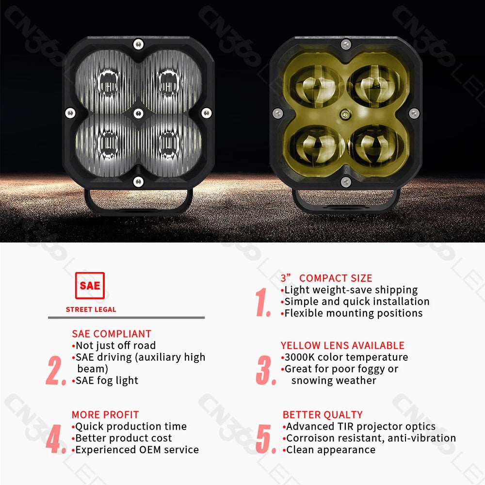 For ATV CN360 1PC 3inch 20W White Yellow Cube Pod Driving