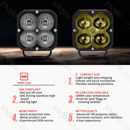 For ATV CN360 1PC 3inch 20W White Yellow Cube Pod Driving