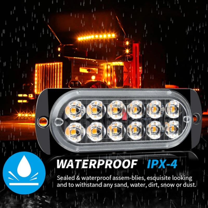 12LED Strobe Side Warning 12v-24v Traffic Flashing Lightbar Truck