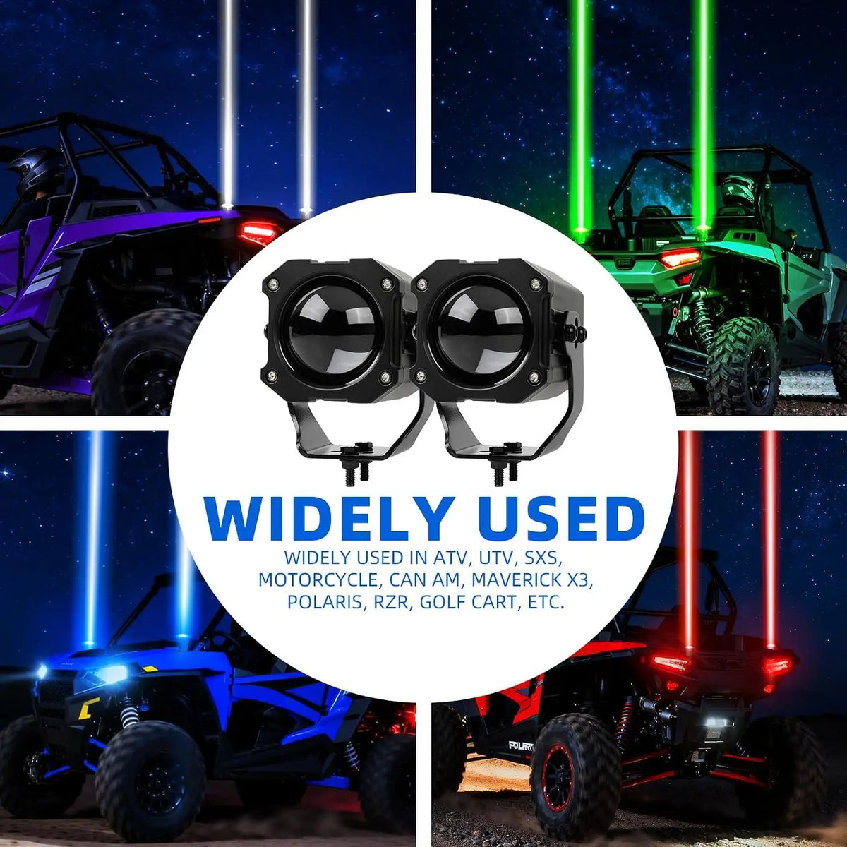 For Side By Side 2PCS Whipless Whip Lens Spot Beam Pod Rgbw Utv