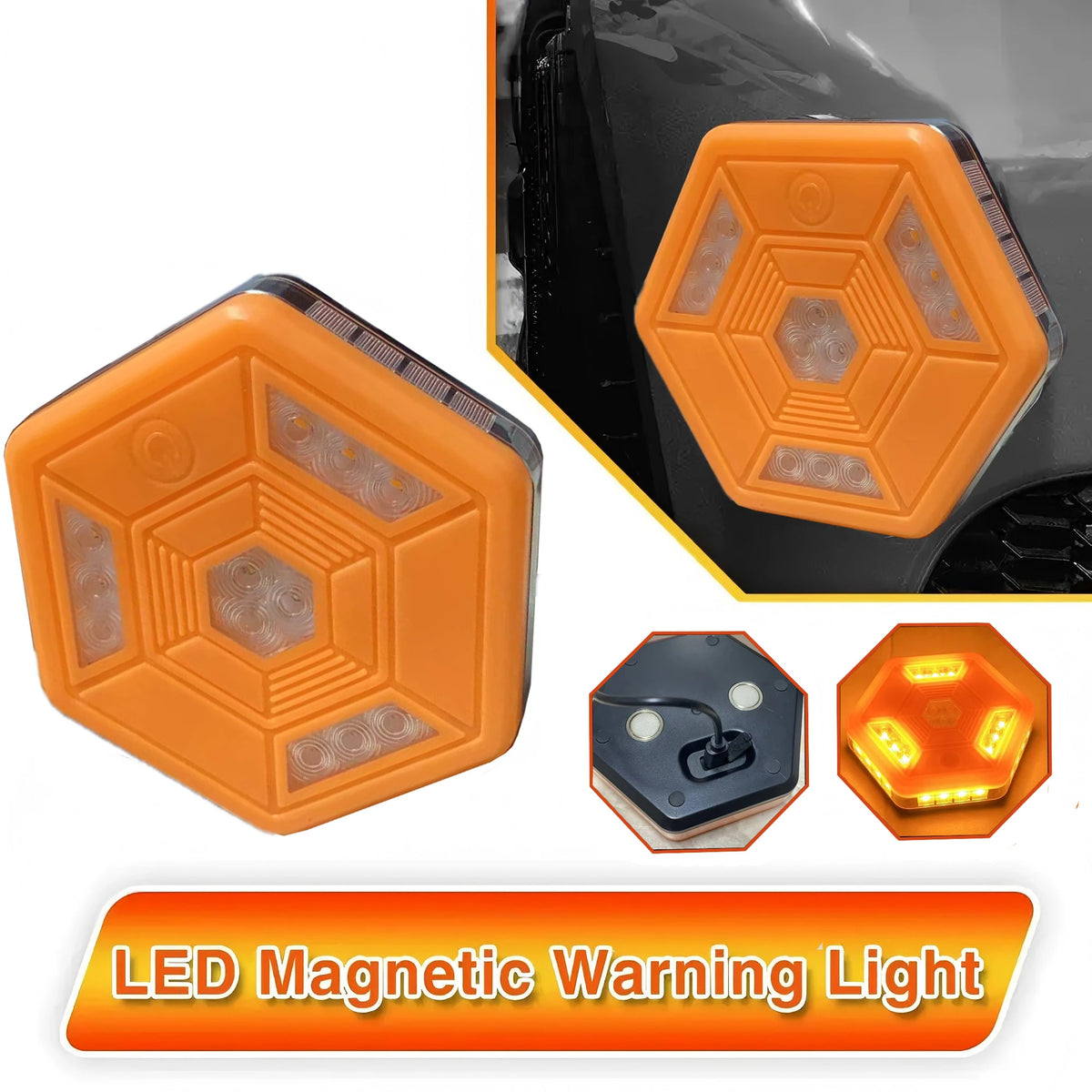 Rotating Magnetic Warning Flashing Rechargeable Yellow White