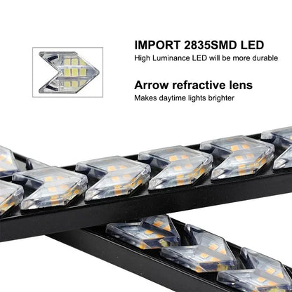 2PCS Arrow Daytime Running 12V Drl Switchback Strips Amber