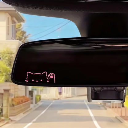 Rearview Mirror Sticker Cat Probe Beckoning Cute Body Triangular