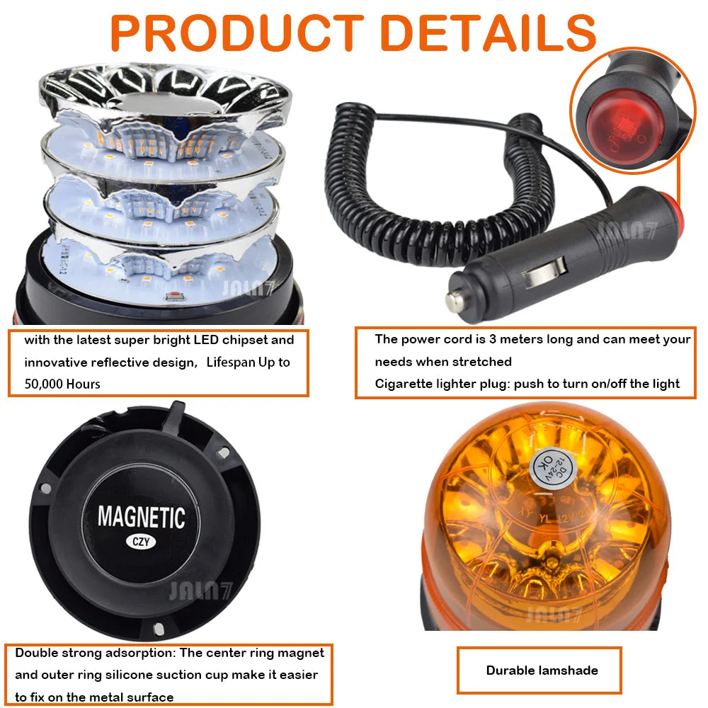 For Vehicles Magnetic Beacon Amber Flashing Emergency Warning