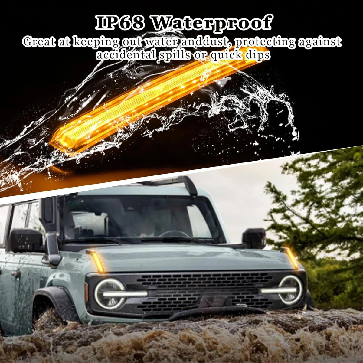 For Ford Bronco 2025 2021-2026 Black Hood Fog Amber Turn Signal