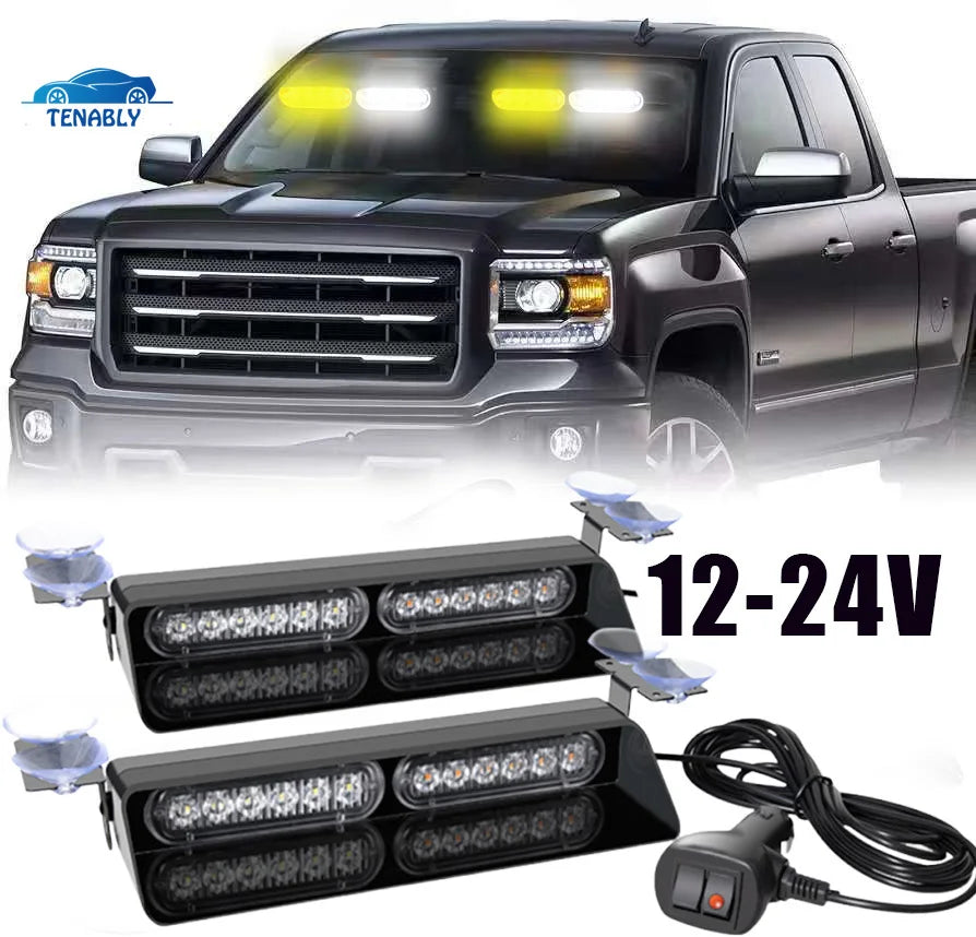 In 24LED Strobe 12-24v Amber White Safety Windshield Warning