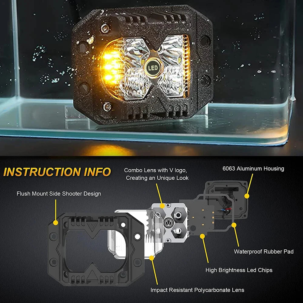 For Off Road Jeep 2PCS Front Rear Flush Mount Pods Driving Lamps