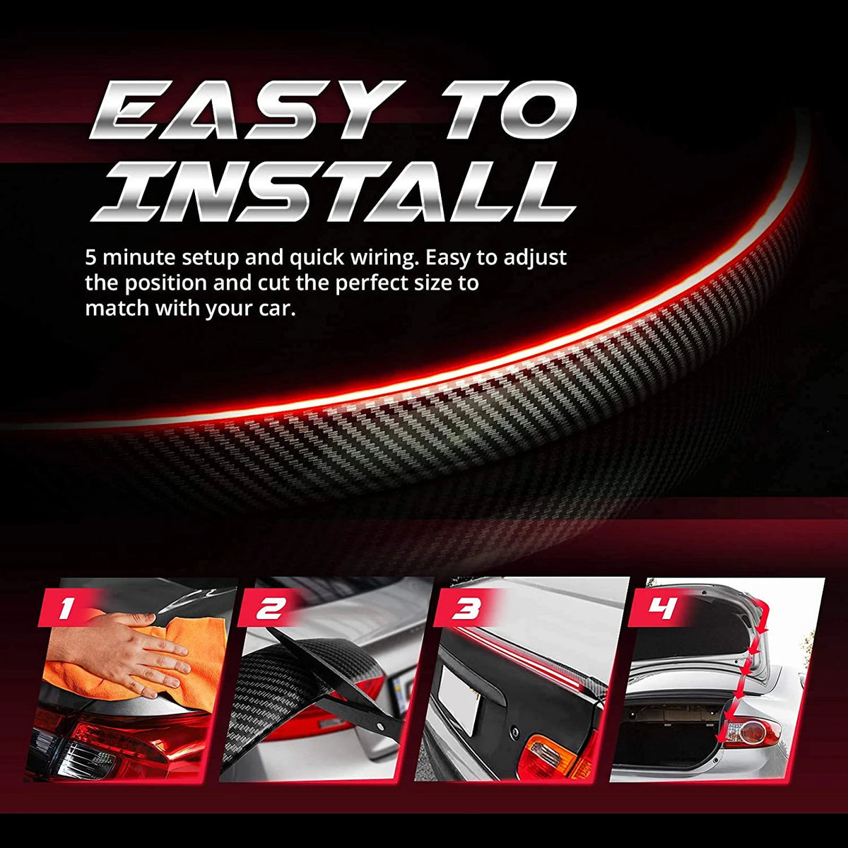 LED Spoiler Light Car Accessories Universal Exterior Decoration Carbon Fiber Spoiler Lip Kit DRL Brake Lights Tail Wing 
