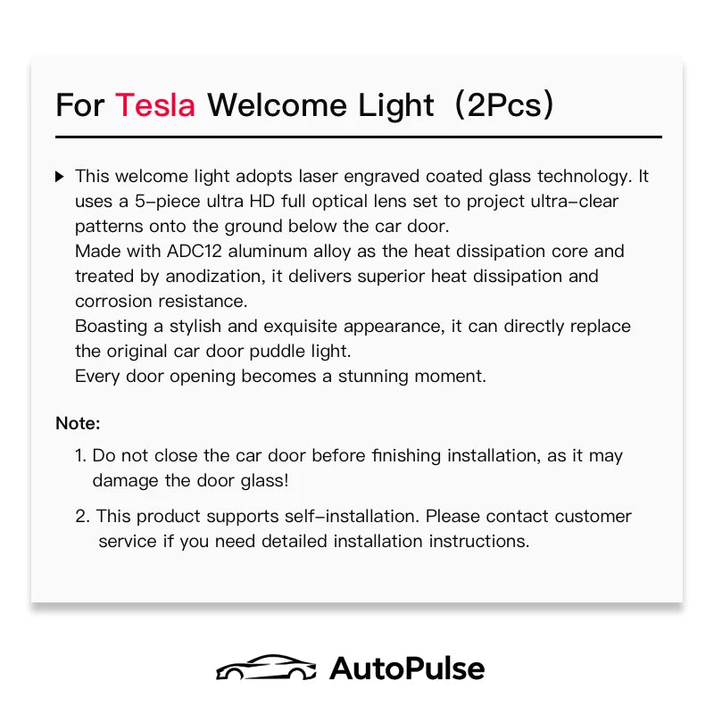 For Tesla Model3 2PCS Door Modely Models Decor Hd Leds Glass Lens