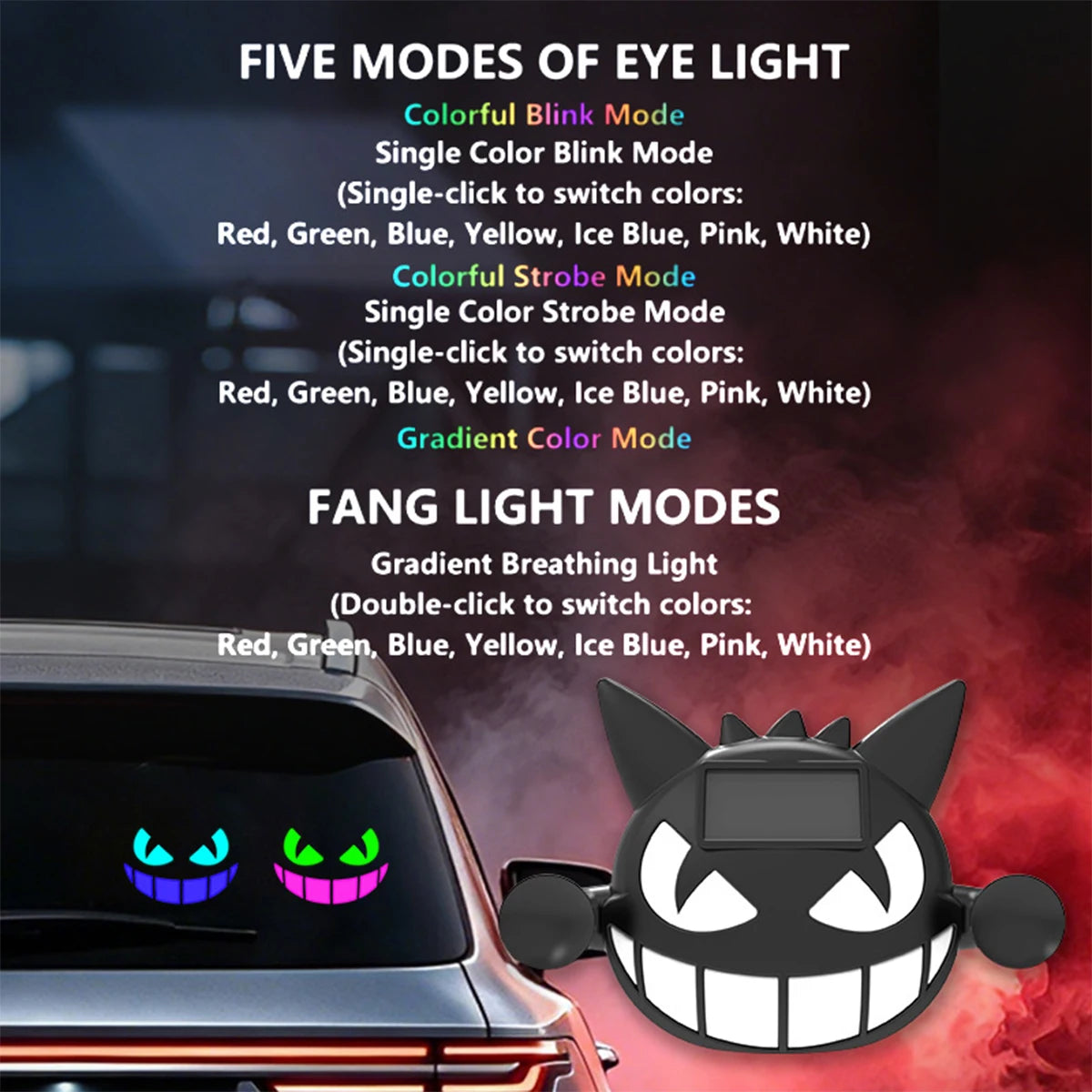 Devil Face Projection Solar Powered Rear Windshield Warning