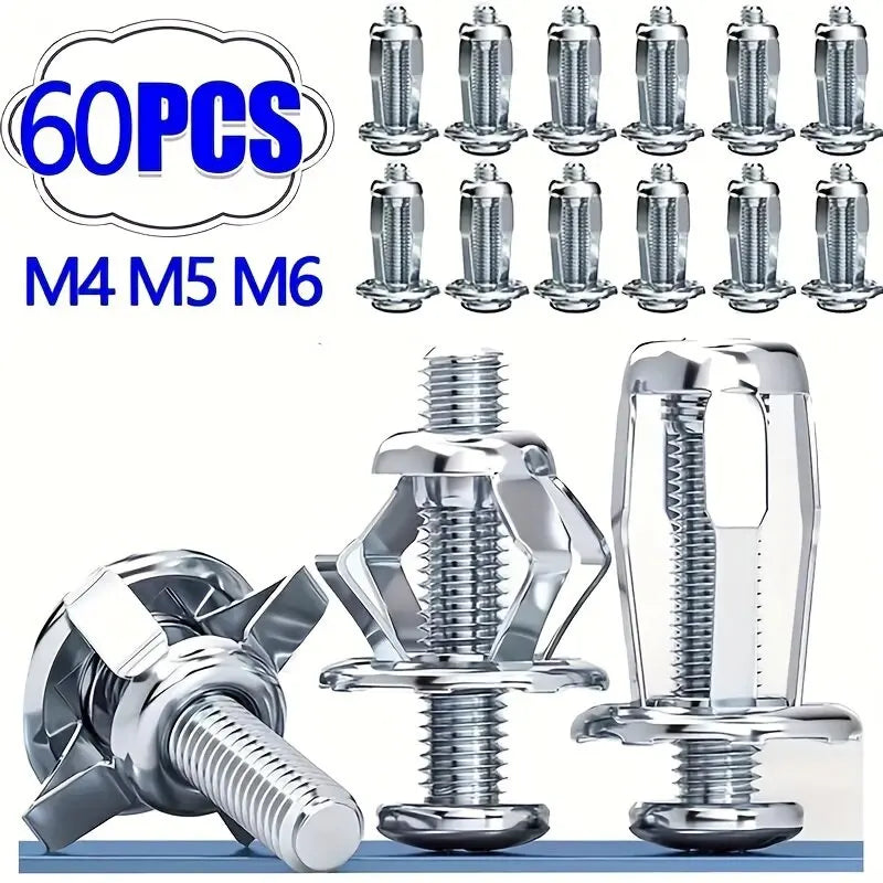 60PCS Galvanized Carbon Steel Expansion Nuts Petal Lock Cross