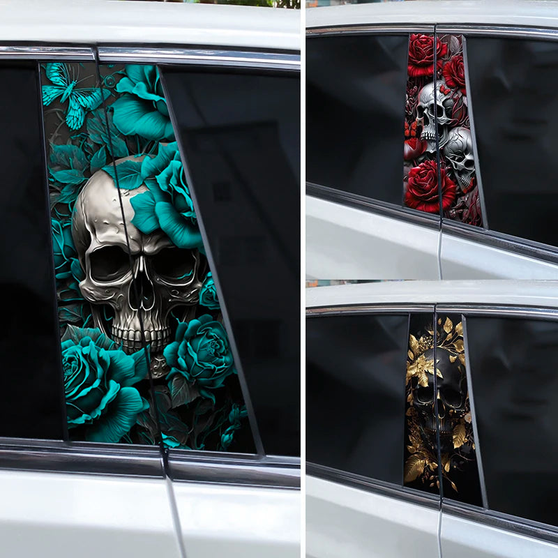 2PCS Skull Rose b-pillar Decal Vinyl Waterproof Covering
