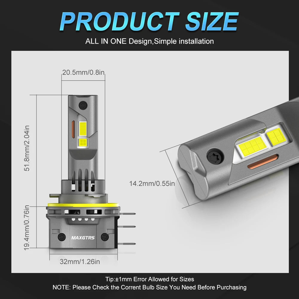 2PCS H15 Headlight Bulbs Canbus 6500K White 30000LM Beam