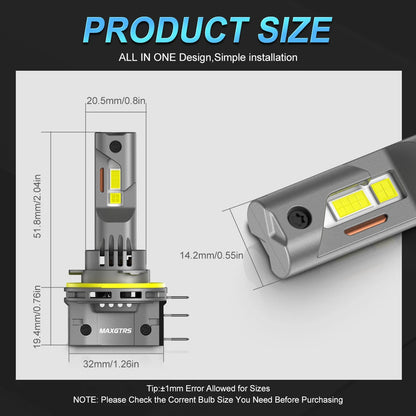 2PCS H15 Headlight Bulbs Canbus 6500K White 30000LM Beam