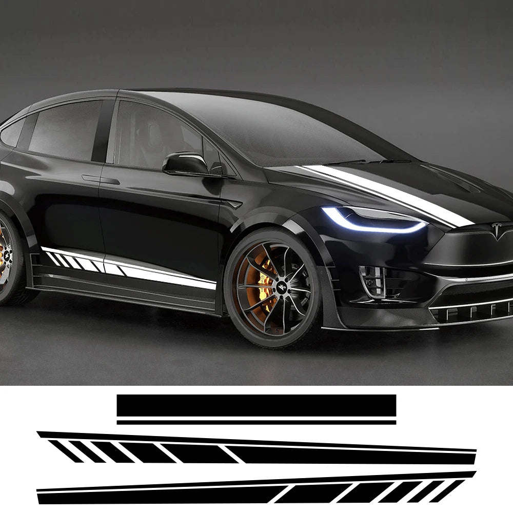 For Tesla Model 3 Y X 3PCS Hood Body Vinyl Stickers Racing Set