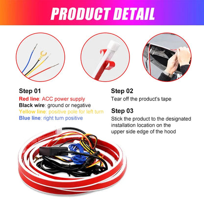 For 12V 150CM Neon Strip Running Hood Daytime Supplies APP