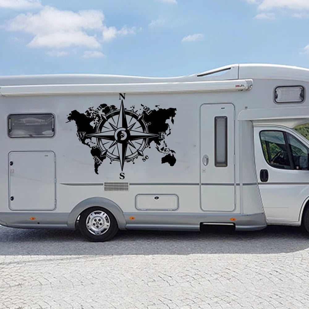 Compass World Map Caravan Sticker Decal Camper Rv Motorhome
