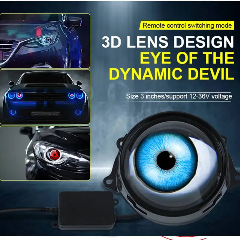 1pc/2pc 6/33 Patterns Dynamic LED Eye Light Car Headlight 1.5w Devil EyeS Multi-mode LED Modified Lens Headlight Accesso