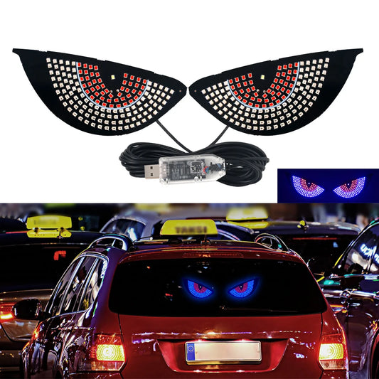 LED Devil Eyes Light Cars Rear Window Demon Eye Sign Lighting Light up Blinking Flicker Road Rage Signal Lighting USB Co