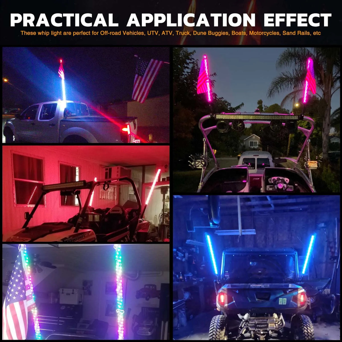 For Utv LED Backlights 4FT RGB Spiral Whip Antenna Chase
