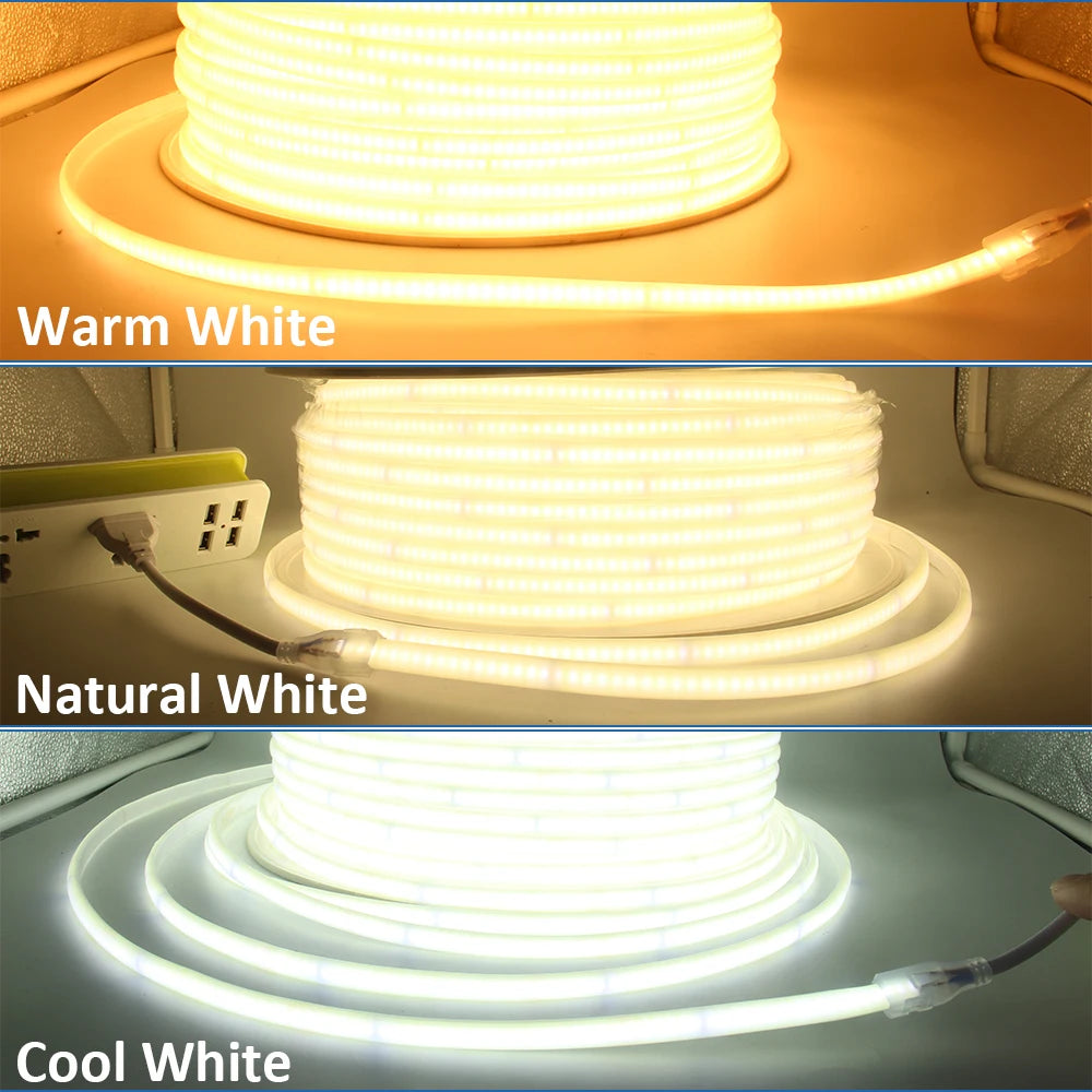 ac220v Cob Strip IP67 Waterproof Flexible Ribbon 2PIN Wire
