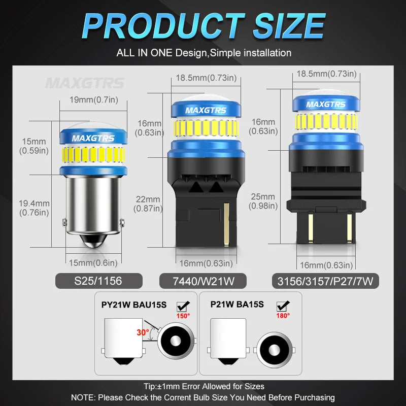 2X P21W 1156 ba15s W21W Bulb T20 7440 3156
