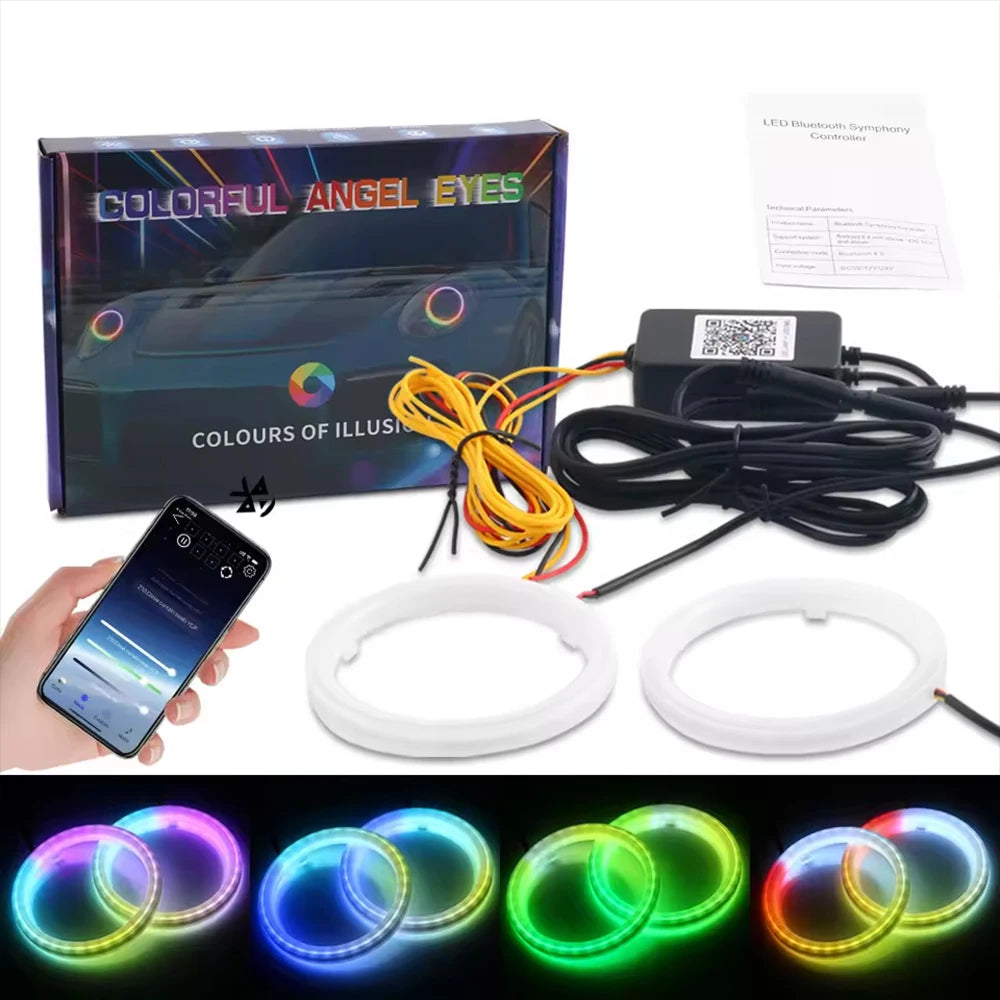 2PCS RGB Cotton LED Angel Eyes Halo Rings 60/70/80/90/100/110mm LED Headlight Lamps For Car UTV Motorcycle DRL Eyes APP 