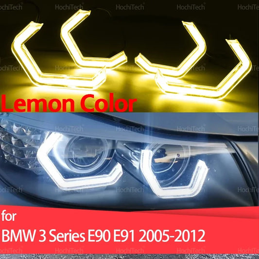 For BMW 3 Series E90 E91 M4 Lemon Yellow Angel Eyes White Rings