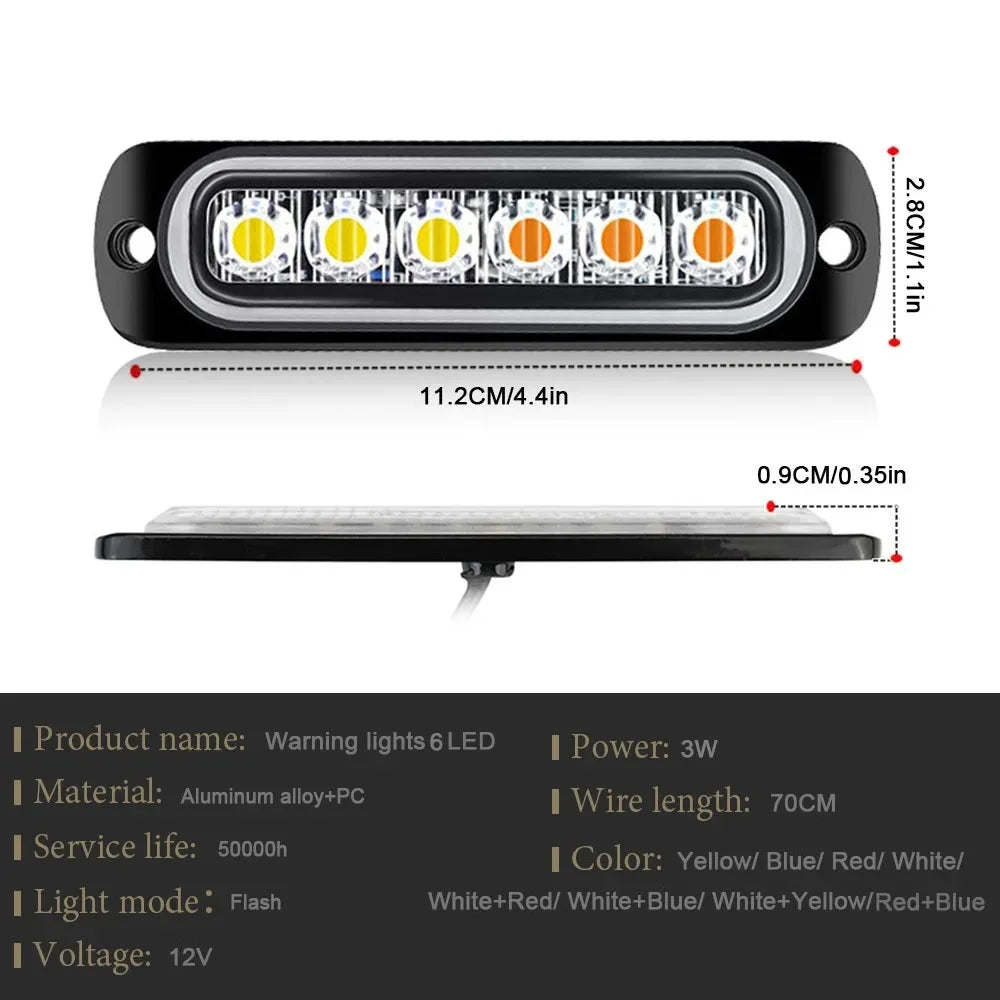 1PC 12 24V Strobe Side Marker Warning 6LED Daytime