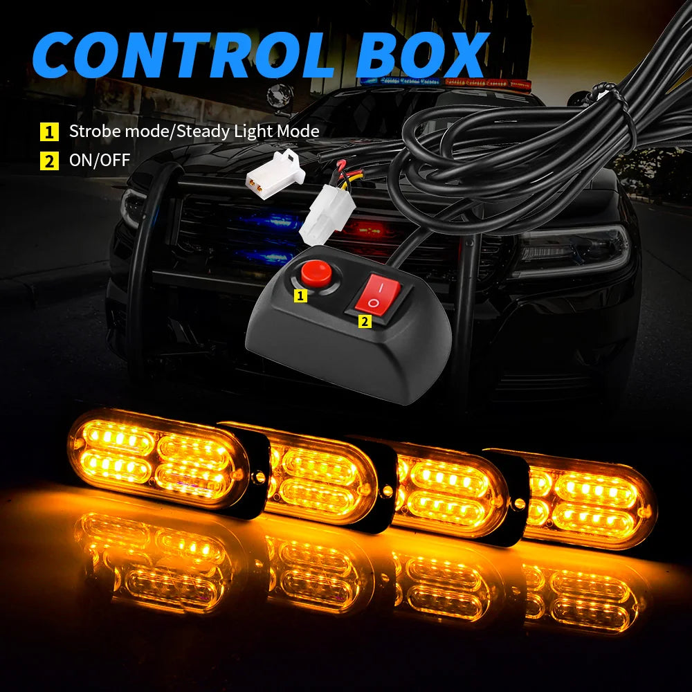 4PCS Set Grille Strobe Flash Signal Beacon Warning Side