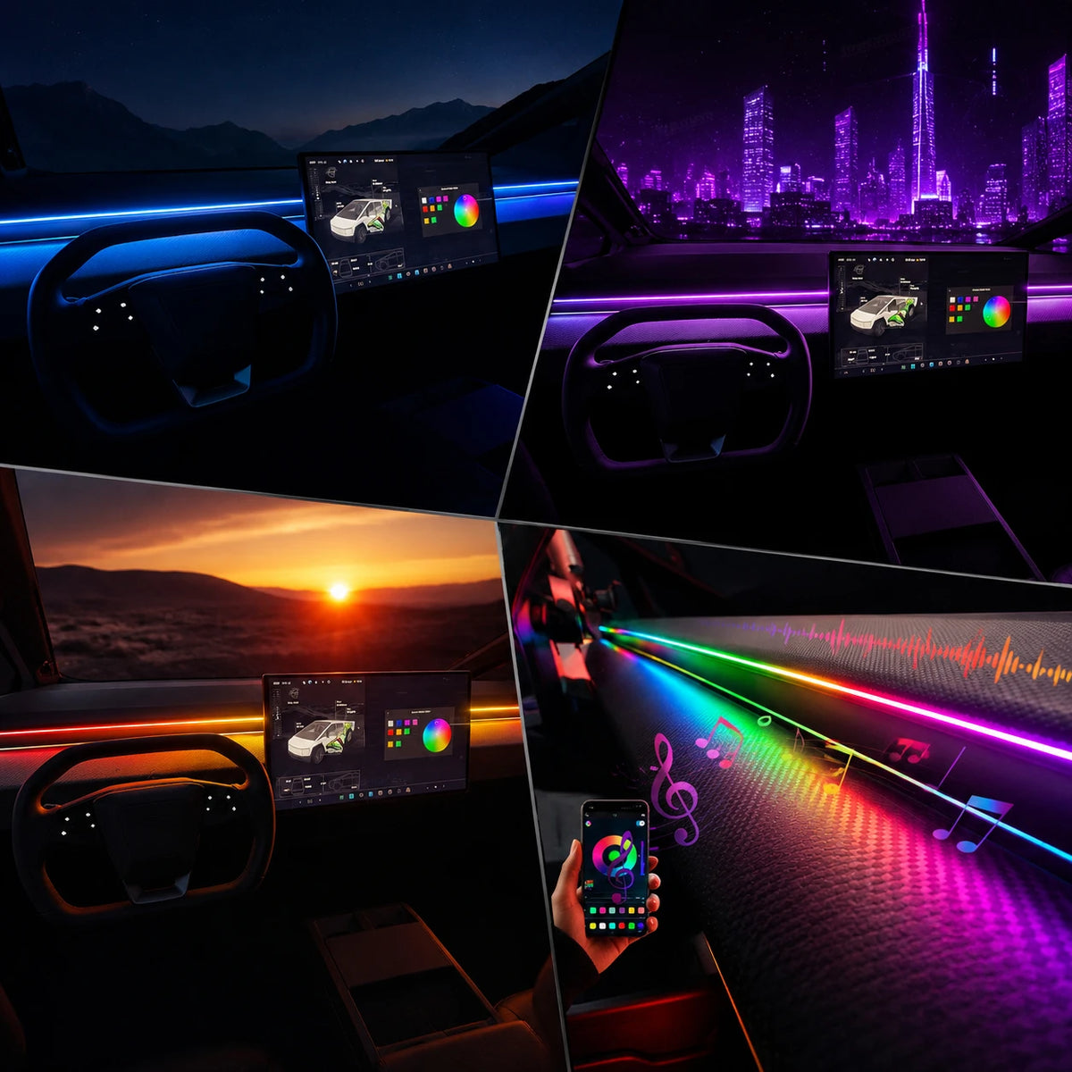 For Tesla Cybertruck USB Powered APP RGB Dashboard Ambient Strip