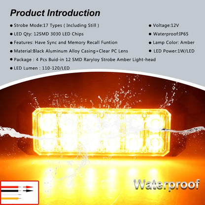 12LED Sync Flash Warning Signal Trailer Truck Ultra Slim