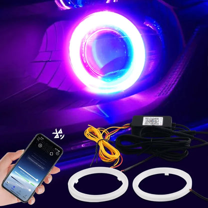2pcs Led RGB Angel Eyes Lights Halo Rings With Turn Signal Lighting DRL App Bluetooth Control For Car Motorcycle Headlig