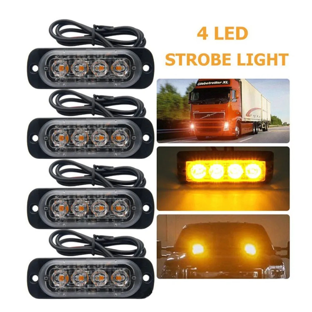 4PCS 12V 24V Warning Strobe 4LED Emergency Lighting Flashing