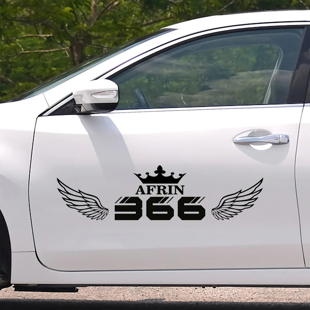 For Rear Windshield Number 366 Crown Wings Pattern Sticker Vinyl