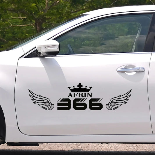 For Rear Windshield Number 366 Crown Wings Pattern Sticker Vinyl