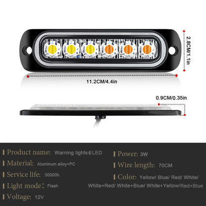 6LED Strobe Side Warning 12V Grille Flashing Lightbars Cars