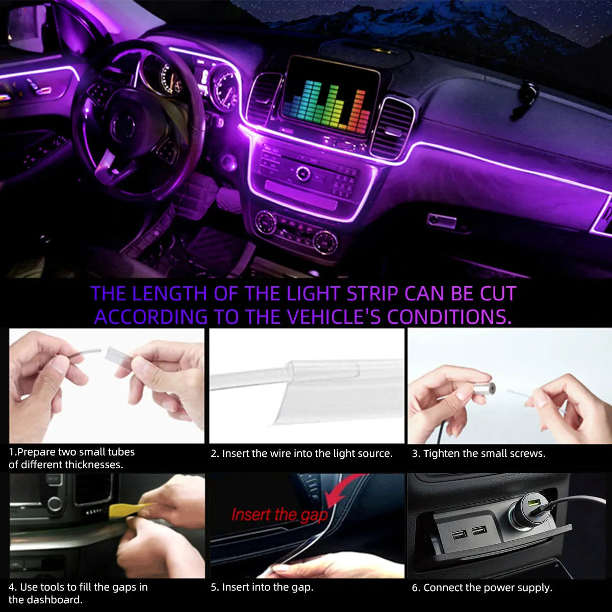 6IN1 Interior fiber-optic Ambient Atmosphere Strip APP Control