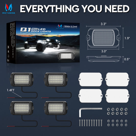 Mictuning 12V 24V Q1 Max White Rock Pods Underglow