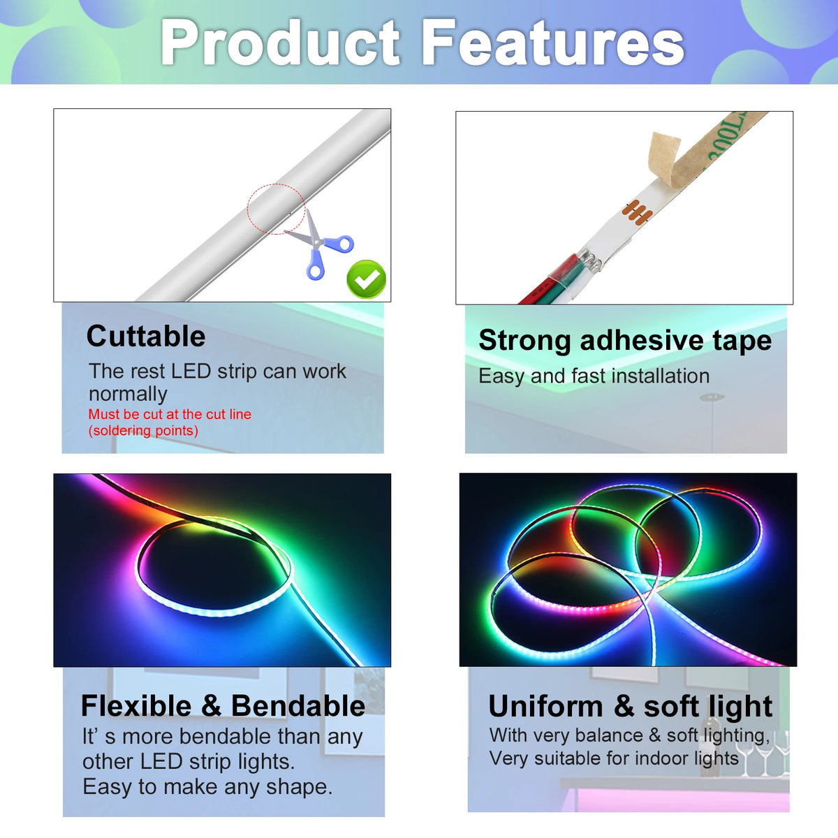 5V 3MM ws2812b Rgbic Cob Strip Addressable Individual Pixel