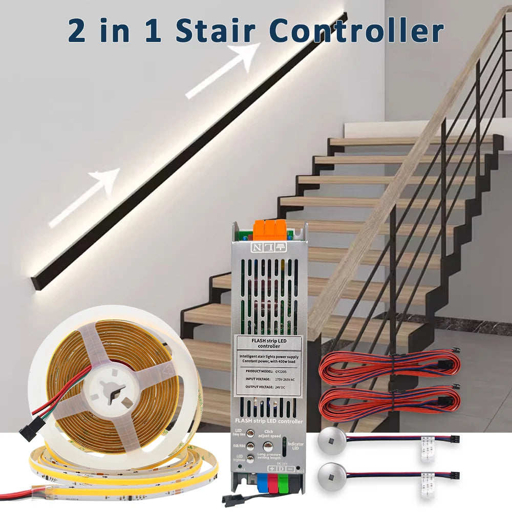 For Stairway Lighting Cob Running Water Flow Stair Strip 24V