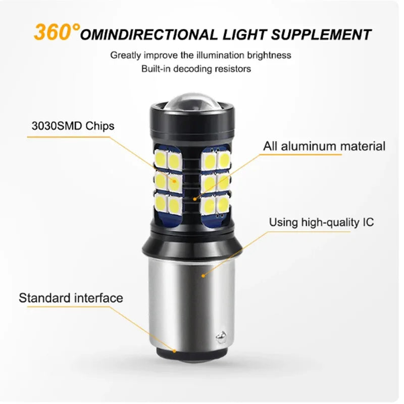 2PCS Signal lamp1157bay15d T15 Bulb Super Bright 3030 27SMD