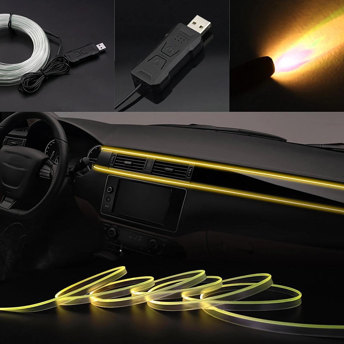 5M RGB Interior Ambient Strip Invisible USB Fiber Optic