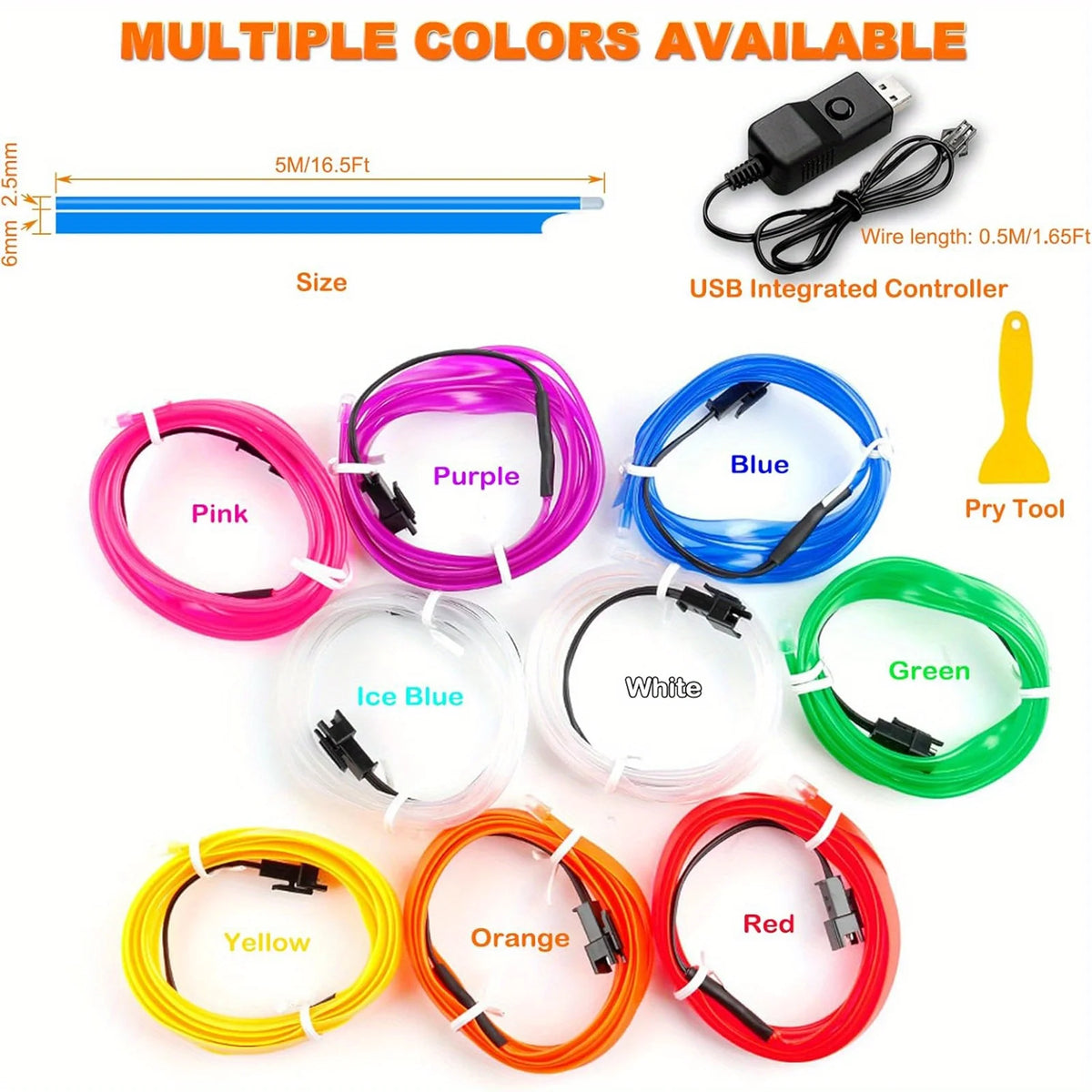 For Interior Strip 196.85inch USB Neon Ambient Lighting Kit