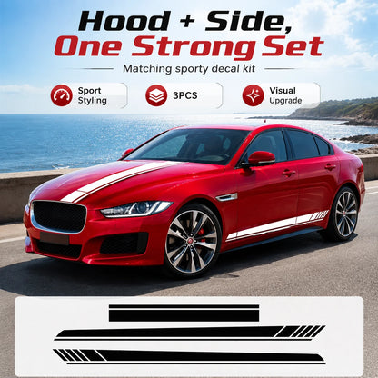 For Sedan 3PCS Black 190CM Side Skirt Vinyl Decal Sticker Body