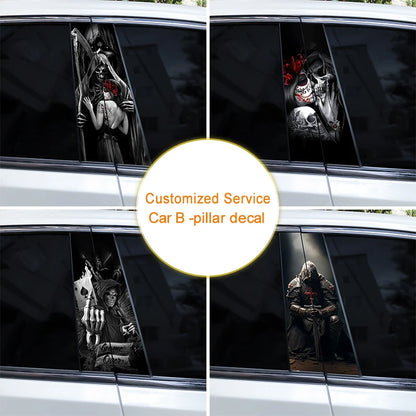 2PCS Horror Skull Sticker b-pillar Vinyl Decals Doors Pillar
